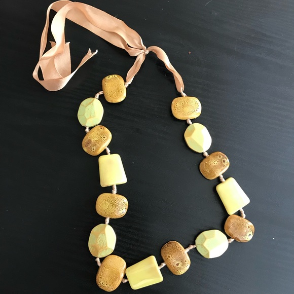 New Tan & Yellow Necklace with adjustable ribbon - Picture 14 of 16